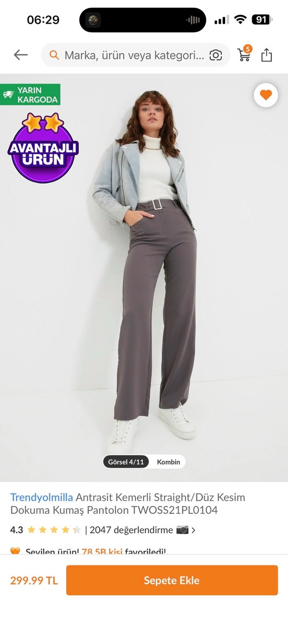 Koyu Haki Kemerli dokuma Kumaş Pantolon - Görsel 4