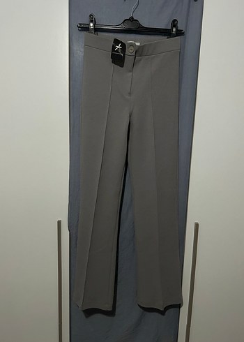 Gri çizgili bol paça Kumaş Kadın Pantolon - Görsel 6