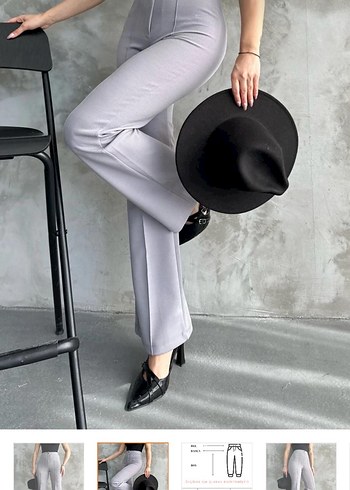 Gri çizgili bol paça Kumaş Kadın Pantolon - Görsel 2