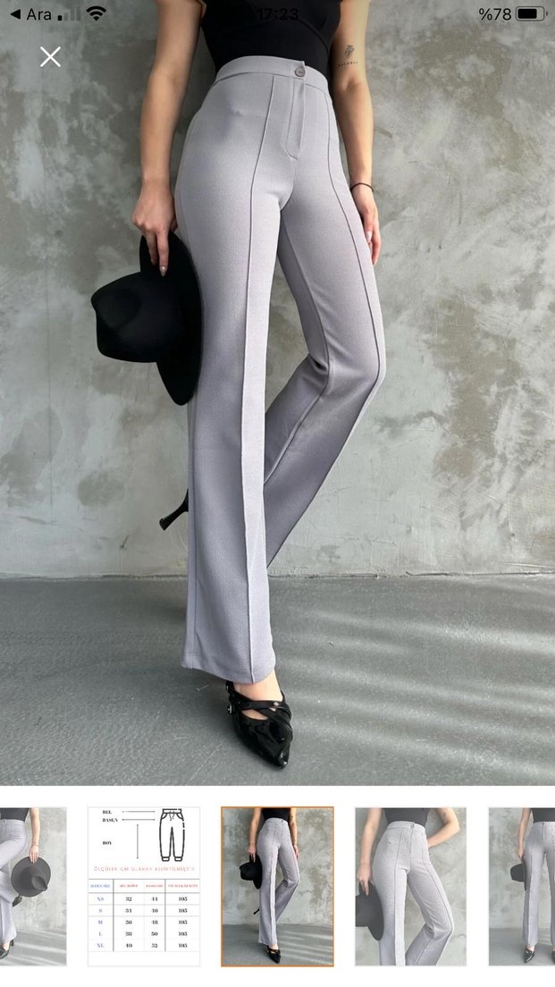 Gri çizgili bol paça Kumaş Kadın Pantolon - Görsel 4