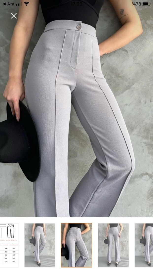 Gri çizgili bol paça Kumaş Kadın Pantolon - Görsel 3