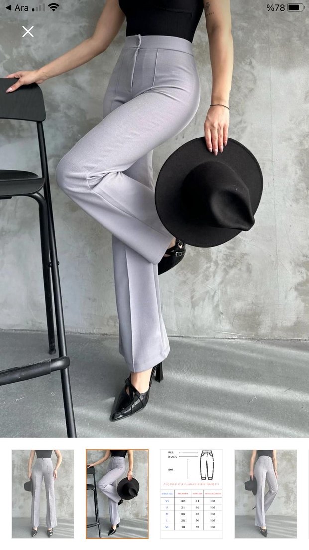 Gri çizgili bol paça Kumaş Kadın Pantolon - Görsel 2
