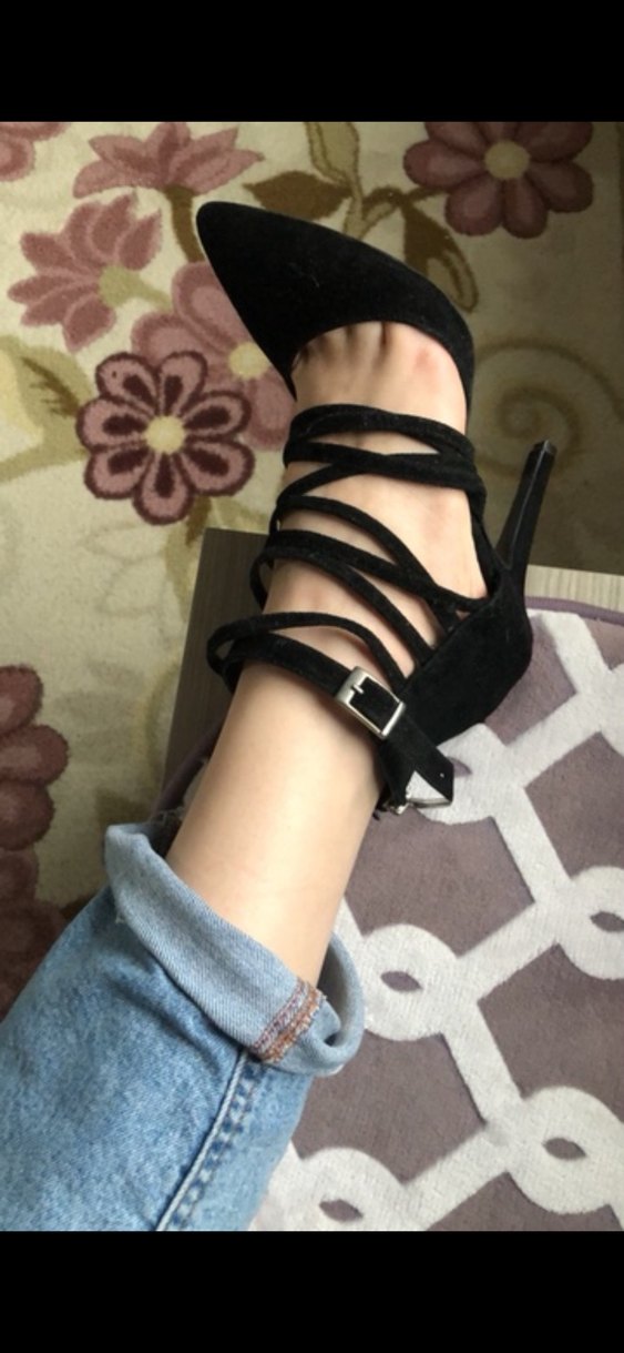 Siyah Süet Tokalı İnce Topuklu Kadın Ayakkabı - Görsel 2