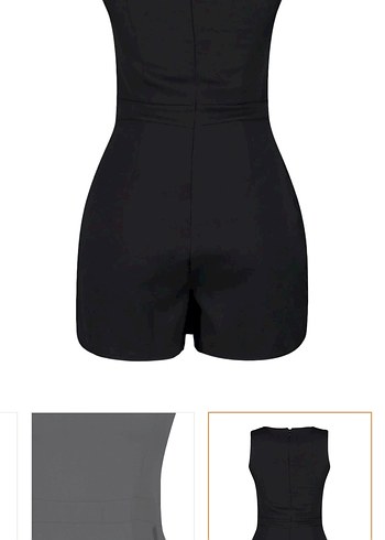 Siyah Mini şort etekli kemer deraylı dokuma tulum Elbise - Görsel 8