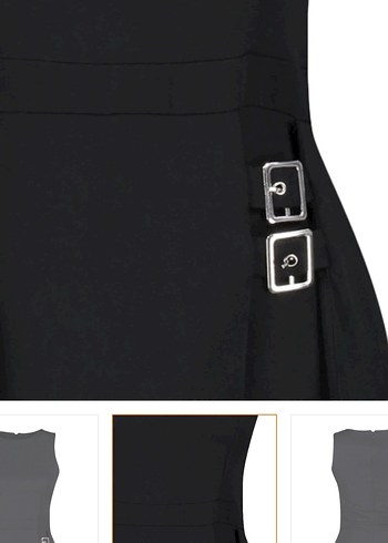 Siyah Mini şort etekli kemer deraylı dokuma tulum Elbise - Görsel 7