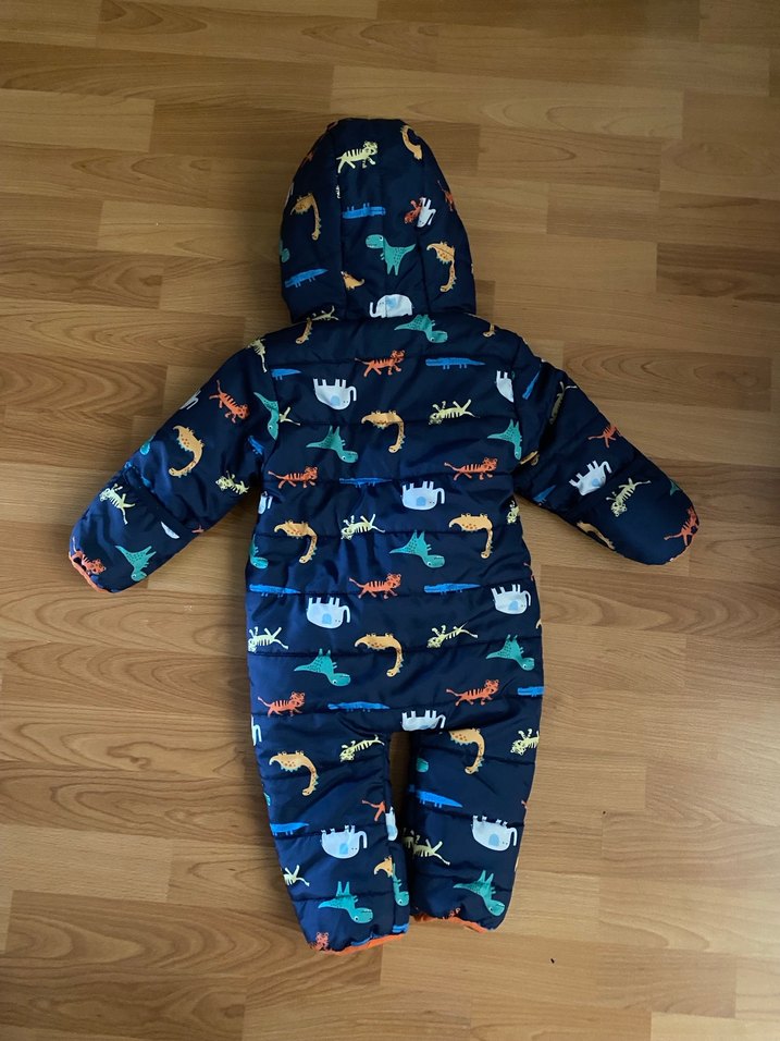 Kapüşonlu Bebek Tulum - Çok Renkli Dinozor Desenli - Görsel 3