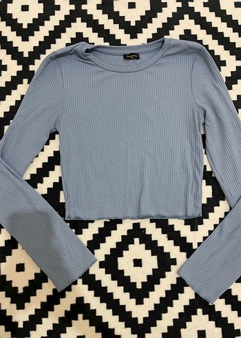 m Beden Mavi Kadın Uzun Kollu Crop Sweatshirt