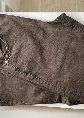 34 Beden kahverengi Renk Düğmeli Koyu Kahverengi Kadın Denim Pantolon