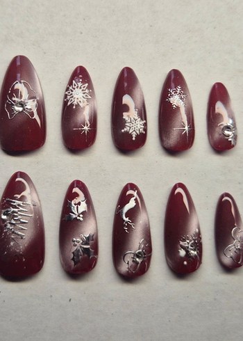 Bordo Cat Eye Jel Takma Tırnak - Görsel 2