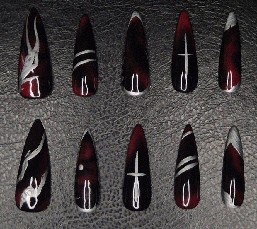 Gotik Bordo Siyah Jel Takma Tırnak - Görsel 2