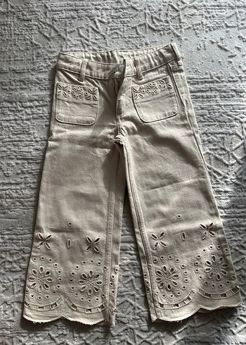 H&M Nakışlı Bej Kız Çocuk Bol Paça Pantolon