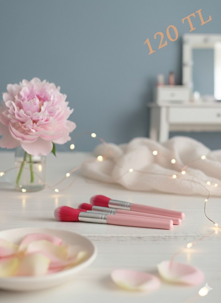 Mujgan 7'li Pudra Fırça Seti - Pastel Pembe - Görsel 3