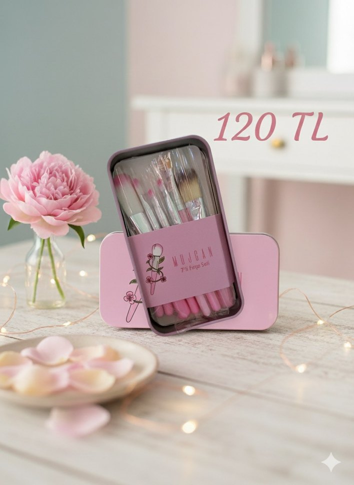 Mujgan 7'li Pudra Fırça Seti - Pastel Pembe - Görsel 2