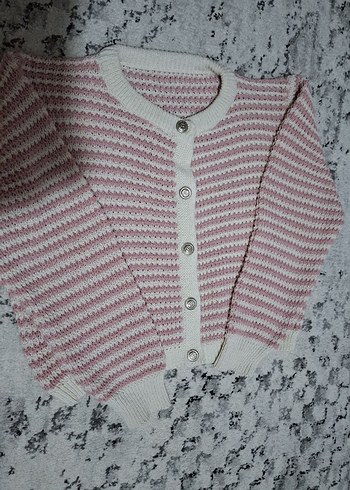 Pembe Beyaz Çizgili Hırka