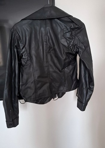 s Beden Kadın Siyah Kısa Deri Biker Ceket