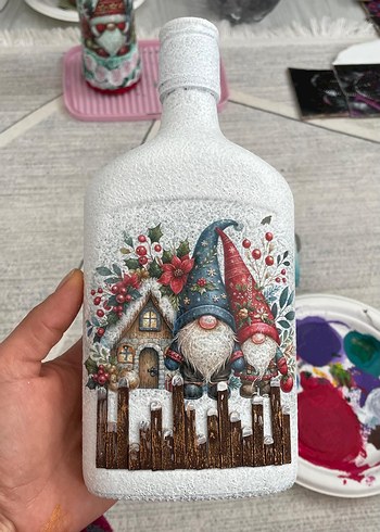 Beyaz Dekoratif Kış Temalı Vazo dekoratif şişe. - Görsel 3