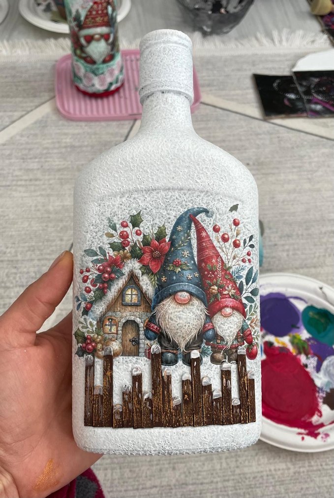 Beyaz Dekoratif Kış Temalı Vazo dekoratif şişe. - Görsel 3