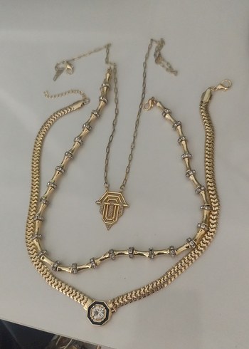 3lü Altın Renkli Uzun Zincir Detaylı serenay  Kolyesi - Görsel 2