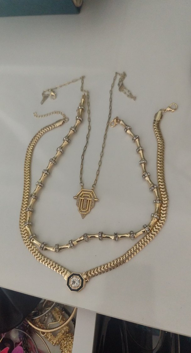 3lü Altın Renkli Uzun Zincir Detaylı serenay  Kolyesi - Görsel 2