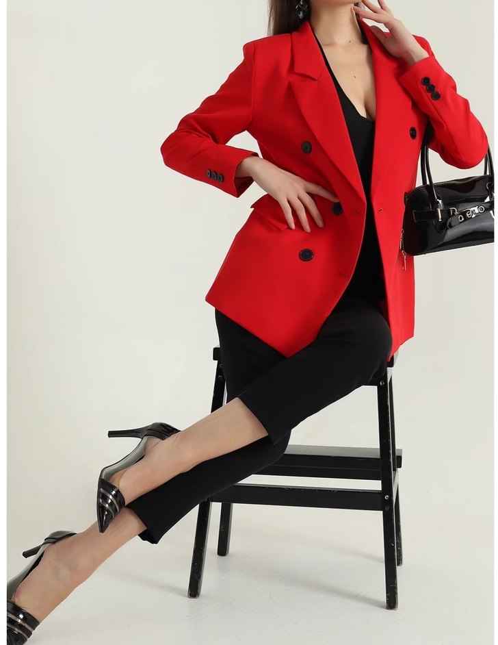 Kırmızı Kadın Blazer Ceket - Görsel 3