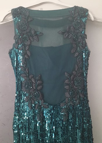 Alfabeta marka Parlak Turkuaz V Yaka Uzun Abiye Elbise - Görsel 4