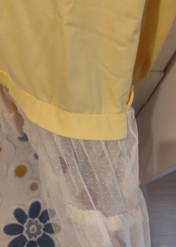 Sarı Uzun Kollu Nakışlı Kız Elbisesi - Görsel 2