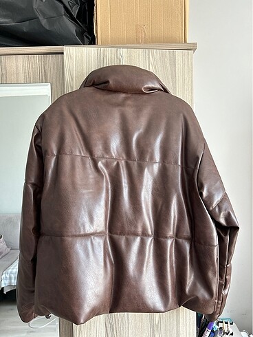 xl Beden kahverengi Renk deri şişme mont