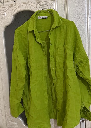 Yeşil Düğmeli Keten Kadın Gömlek - Görsel 5