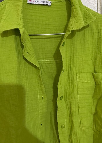 Yeşil Düğmeli Keten Kadın Gömlek - Görsel 4