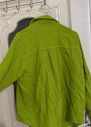 Yeşil Düğmeli Keten Kadın Gömlek - Görsel 6