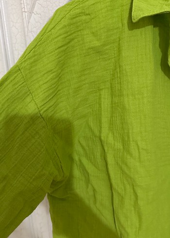 Yeşil Düğmeli Keten Kadın Gömlek - Görsel 3
