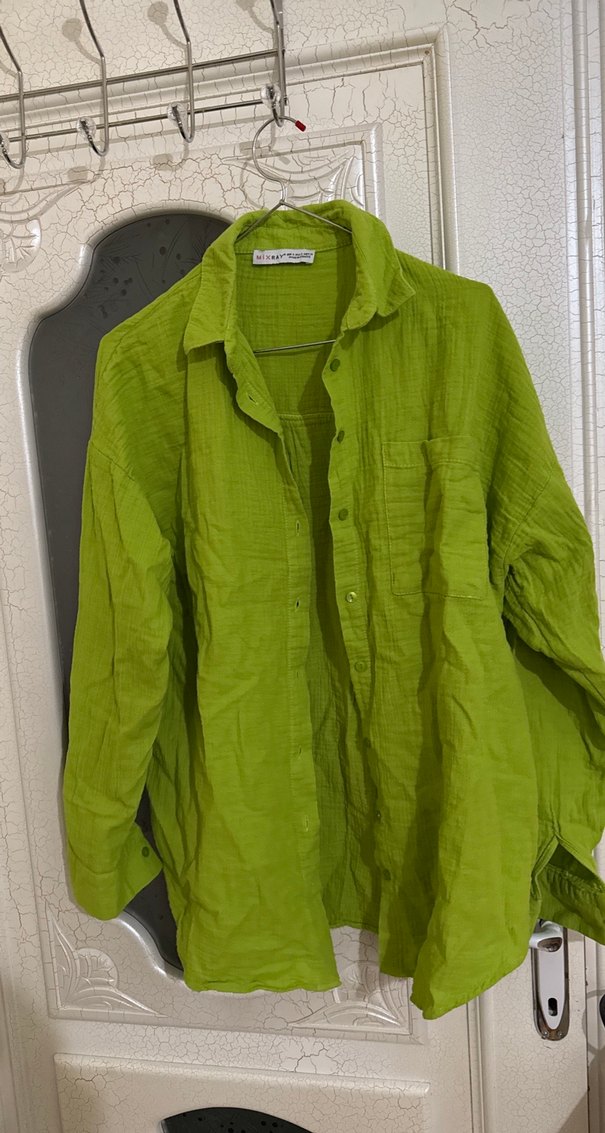 Yeşil Düğmeli Keten Kadın Gömlek - Görsel 5