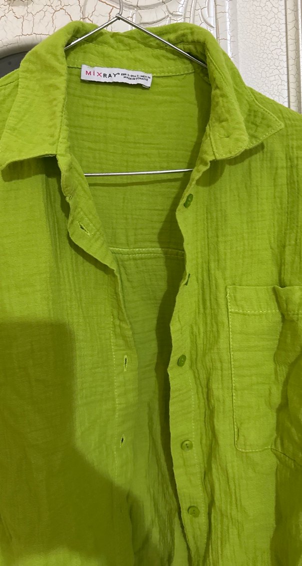 Yeşil Düğmeli Keten Kadın Gömlek - Görsel 4