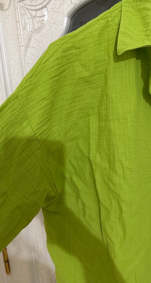 Yeşil Düğmeli Keten Kadın Gömlek - Görsel 3