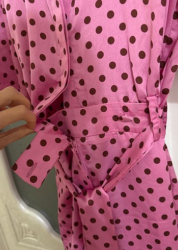 Puantiyeli Pembe Tulum - Görsel 6