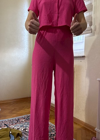 Pembe Keten Kadın Midi Tulum - Görsel 2