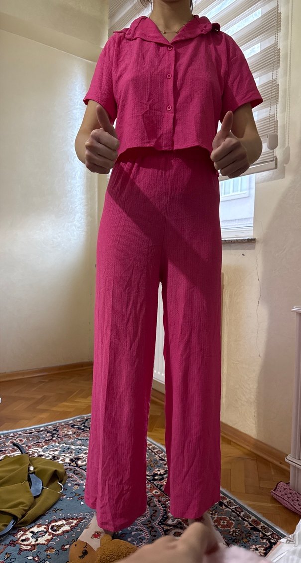 Pembe Keten Kadın Midi Tulum - Görsel 2