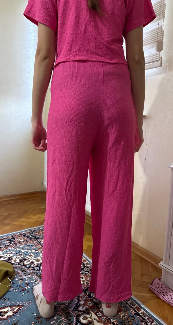 Pembe Keten Kadın Midi Tulum - Görsel 4