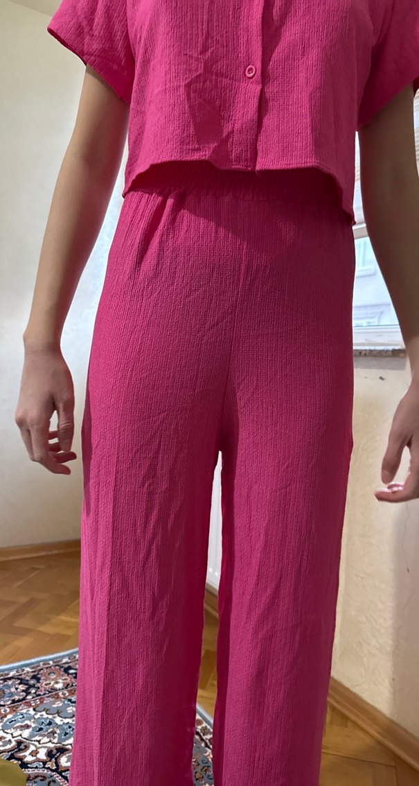 Pembe Keten Kadın Midi Tulum - Görsel 3