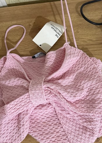 Pembe Bebek Askılı Örgü Üst - Görsel 5