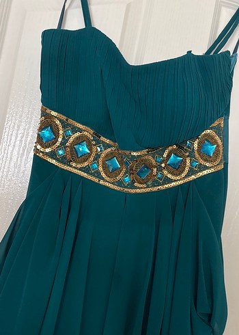 Nakışlı Turkuaz Uzun Bohem Abiye Elbise - Görsel 2