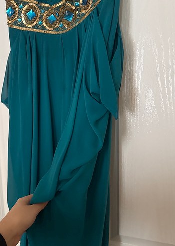 Nakışlı Turkuaz Uzun Bohem Abiye Elbise - Görsel 4