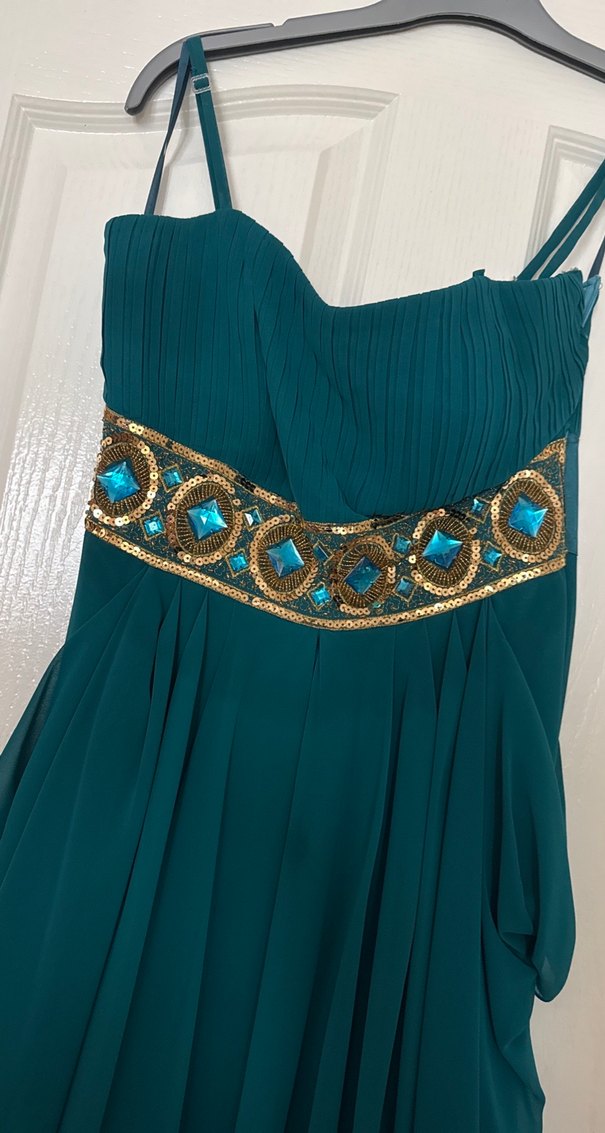 Nakışlı Turkuaz Uzun Bohem Abiye Elbise - Görsel 2