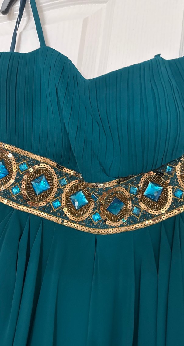 Nakışlı Turkuaz Uzun Bohem Abiye Elbise - Görsel 5