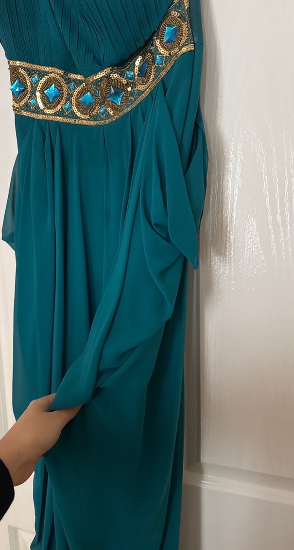 Nakışlı Turkuaz Uzun Bohem Abiye Elbise - Görsel 4