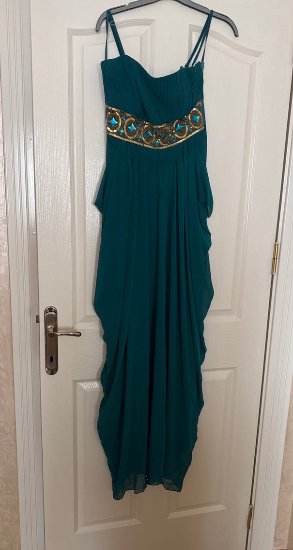 Nakışlı Turkuaz Uzun Bohem Abiye Elbise - Görsel 3