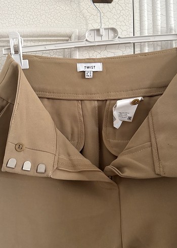 Twist Bej Kuşaklı Midi Kadın Kumaş Pantolon