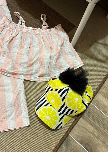 Pembe Çizgili Pilili Bebek Kız Takımı - Görsel 2