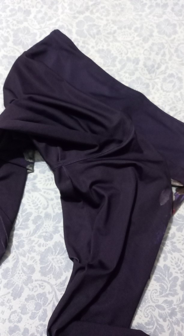 Kadın Mor Desenli Dantelli Spor Tayt - Görsel 5