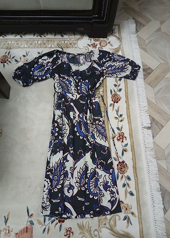 xs Beden Bohem Tarz Lacivert Desenli Uzun Elbise h&m